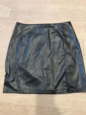 Black Faux Leather Mini Skirt with side slit Y2K